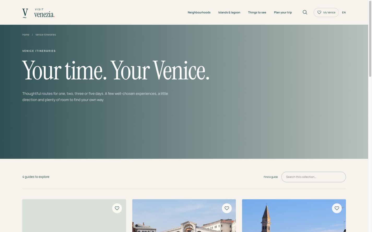 Pagina degli itinerari di Visit Venezia
