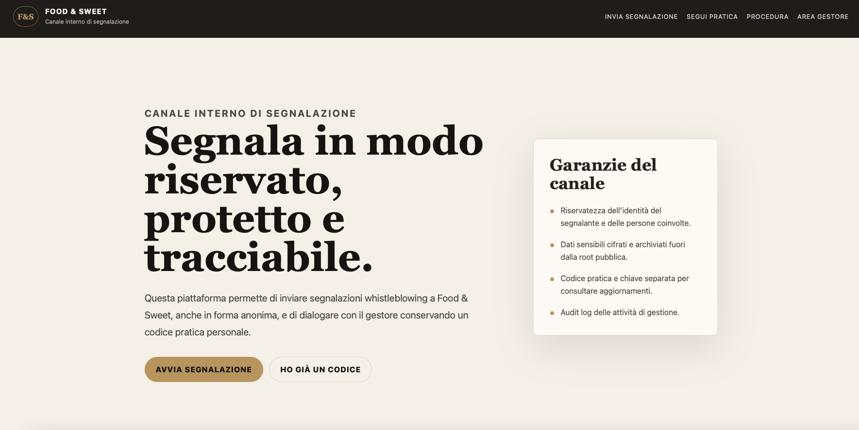 Interfaccia piattaforma whistleblowing white-label